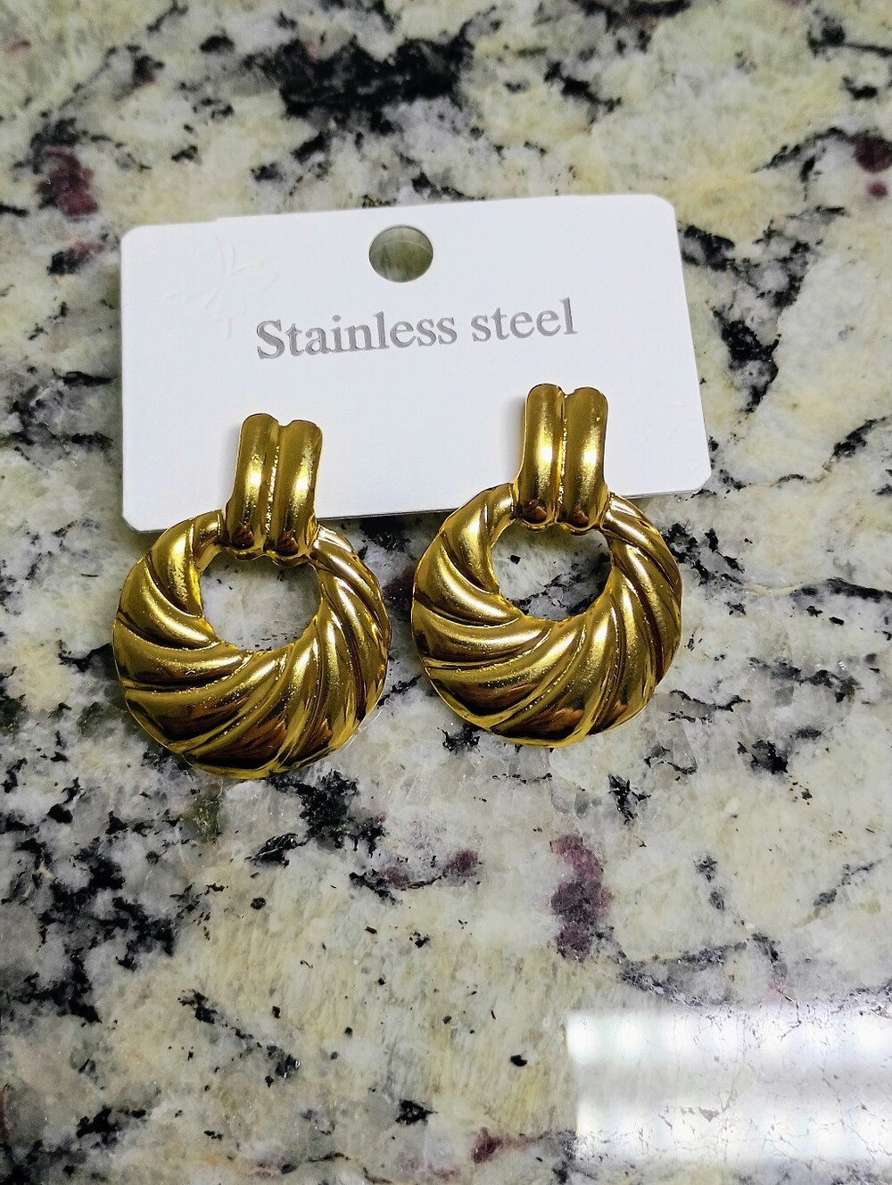 New Gold-Tone Stainless Steel Swirl Hoop Earrings - Women Jewelry